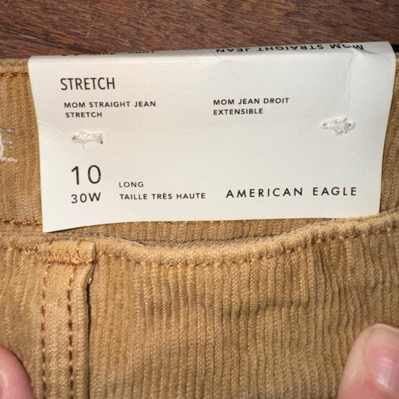 American Eagle Tan Corduroy Stretch Mom Jean Straight Leg Size 10 Long NWT - Picture 6 of 10